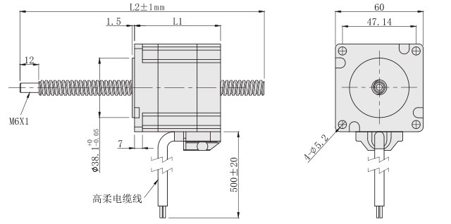 贯通轴60丝杆电机外形尺寸图